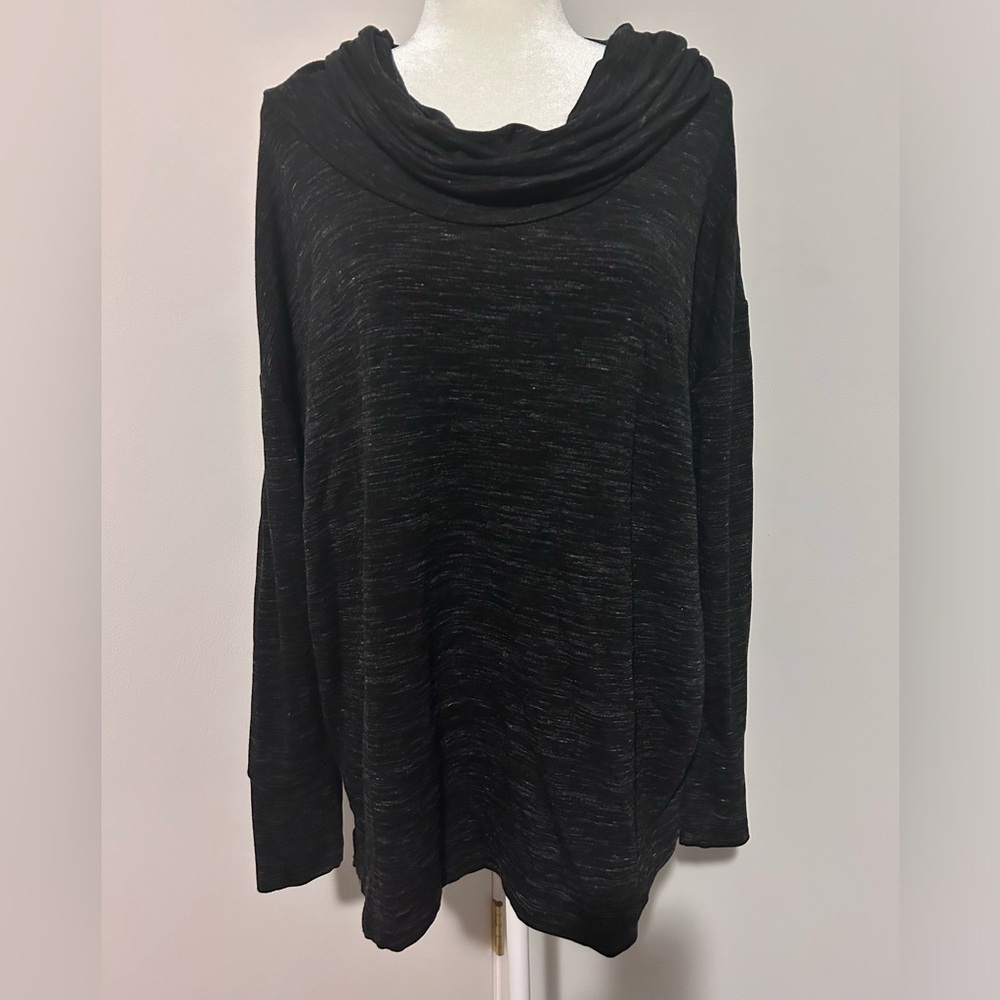 Tahari Woman’s Cowl Neck Sweater Tunic Long Sleeve Grey/Black Color,Size X-Large
